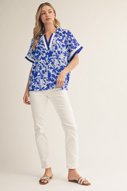 JODIFL Women's Top Drop Shoulder Tropical Floral Top