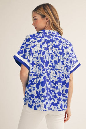 JODIFL Women's Top Drop Shoulder Tropical Floral Top