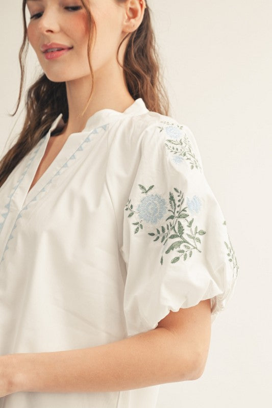 JODIFL Women's Top Embroidery Detail Woven Solid Top