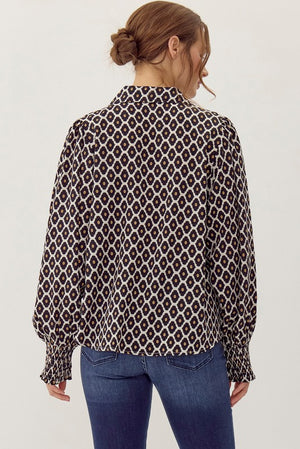 JODIFL Women's Top Geometric Print Button-up Top || David's Clothing