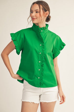 JODIFL Women's Top KELLY GR / S Ruffled Detail Woven Top H50649