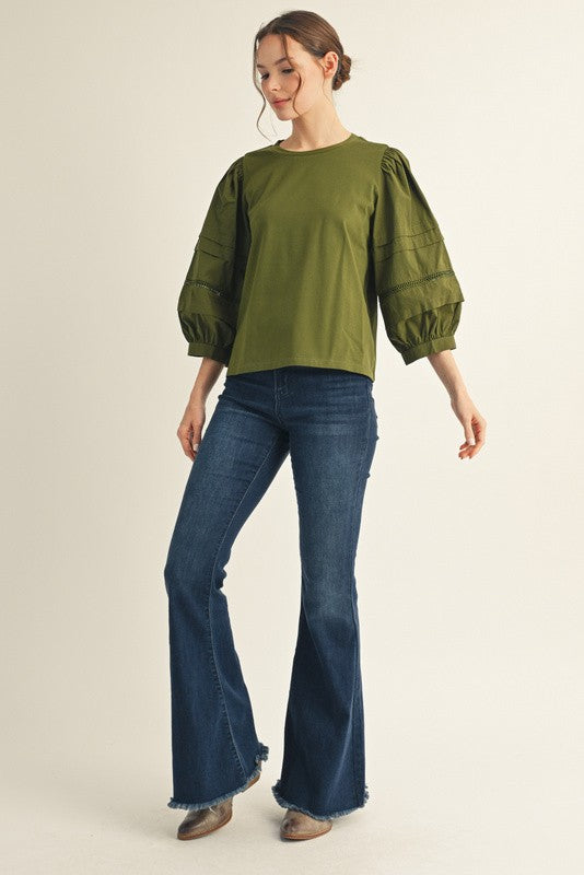 JODIFL Women's Top Ladder Lace 3/4 Sleeves Solid Top