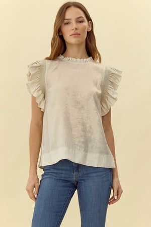 JODIFL Women's Top PEARL / S Metallic Frilled Neck Top || David's Clothing G11395