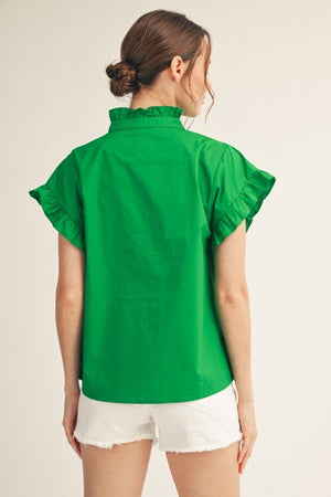 JODIFL Women's Top Ruffled Detail Woven Top