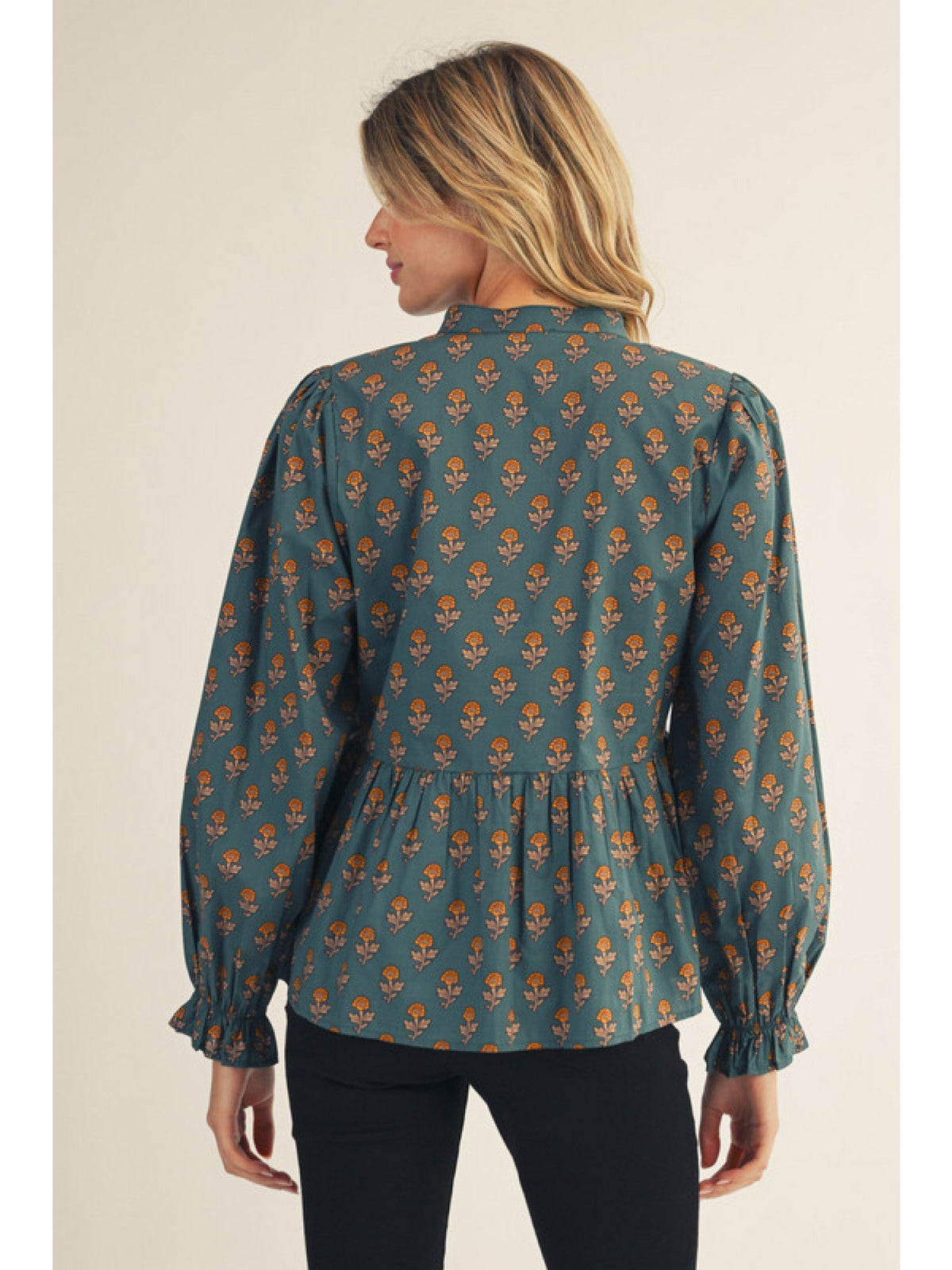 JODIFL Women's Top Ruffled Long Sleeves Floral Peplum Top || David's Clothing