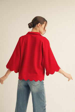 JODIFL Women's Top Scallop Edge Detail Solid Top