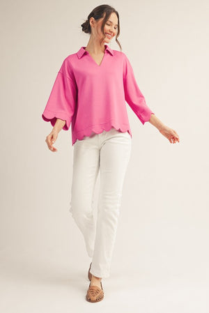 JODIFL Women's Top Scallop Edge Detail Solid Top