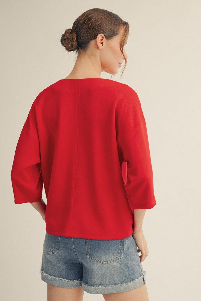 JODIFL Women's Top Soft Textured V Neck Solid Top