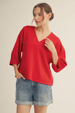 JODIFL Women's Top Soft Textured V Neck Solid Top