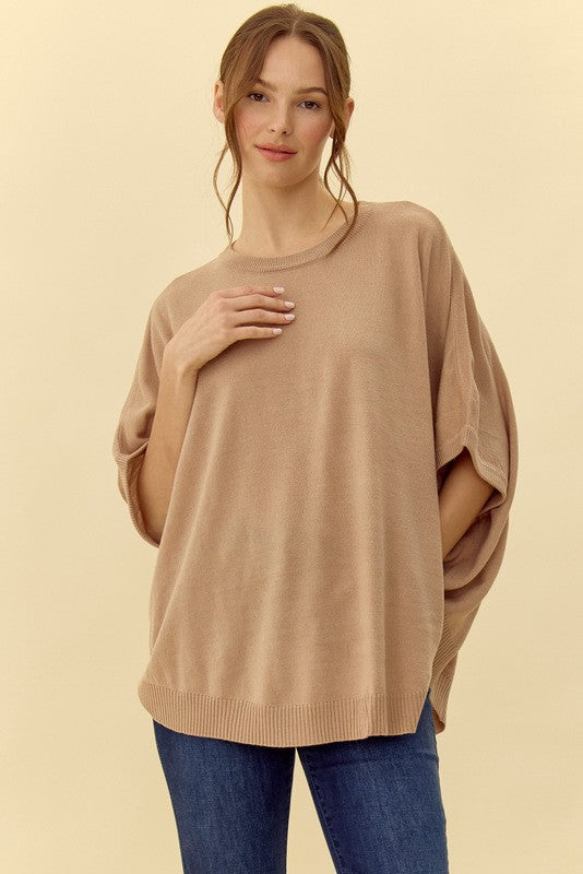 JODIFL Women's Top TAUPE / S Solid 1/2 Dolman Sleeves Knit Top || David's Clothing H11560-1