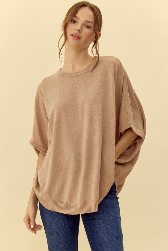 JODIFL Women's Top TAUPE / S Solid 1/2 Dolman Sleeves Knit Top || David's Clothing H11560-1