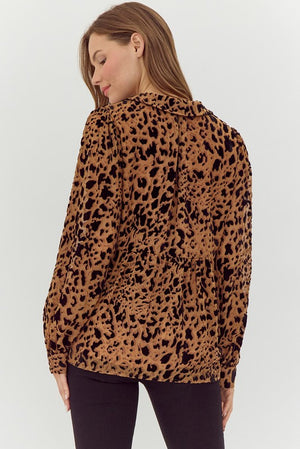 JODIFL Women's Top Toffee Leopard Print Baby Doll Top || David's Clothing