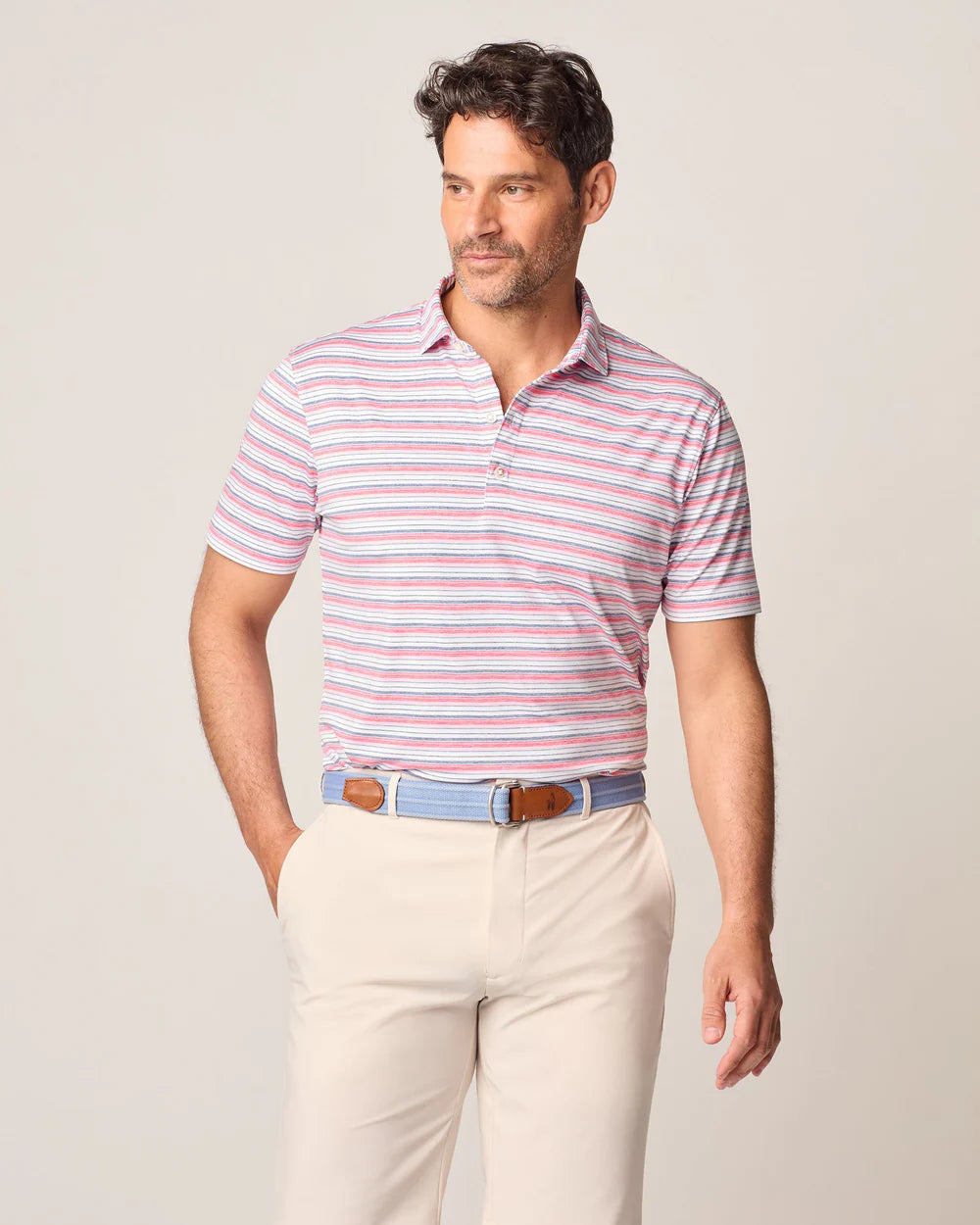 JOHNNIE O Men's Polo DAHLIA / M Johnnie-O Tyson Striped Jersey Performance Polo || David's Clothing JMPO100550D