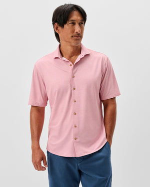 JOHNNIE O Men's Polo Johnnie-O Printed Mesh Short Sleeve Button Down Shirt - Breck Printed Solid Knit
