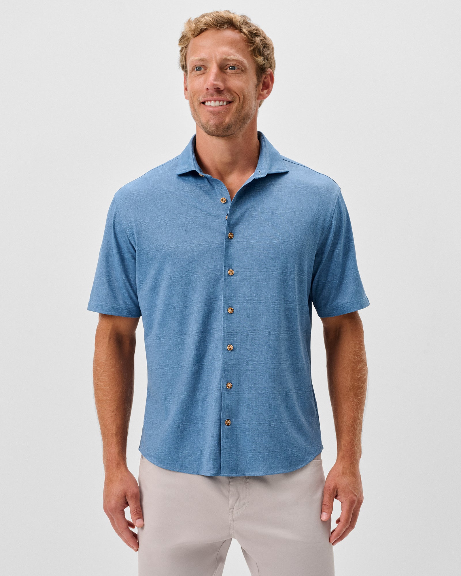 JOHNNIE O Men's Sport Shirt SARDINIA / M Johnnie-O Printed Mesh Short Sleeve Button Down Shirt - Breck Printed Solid Knit JMWS100270SARD