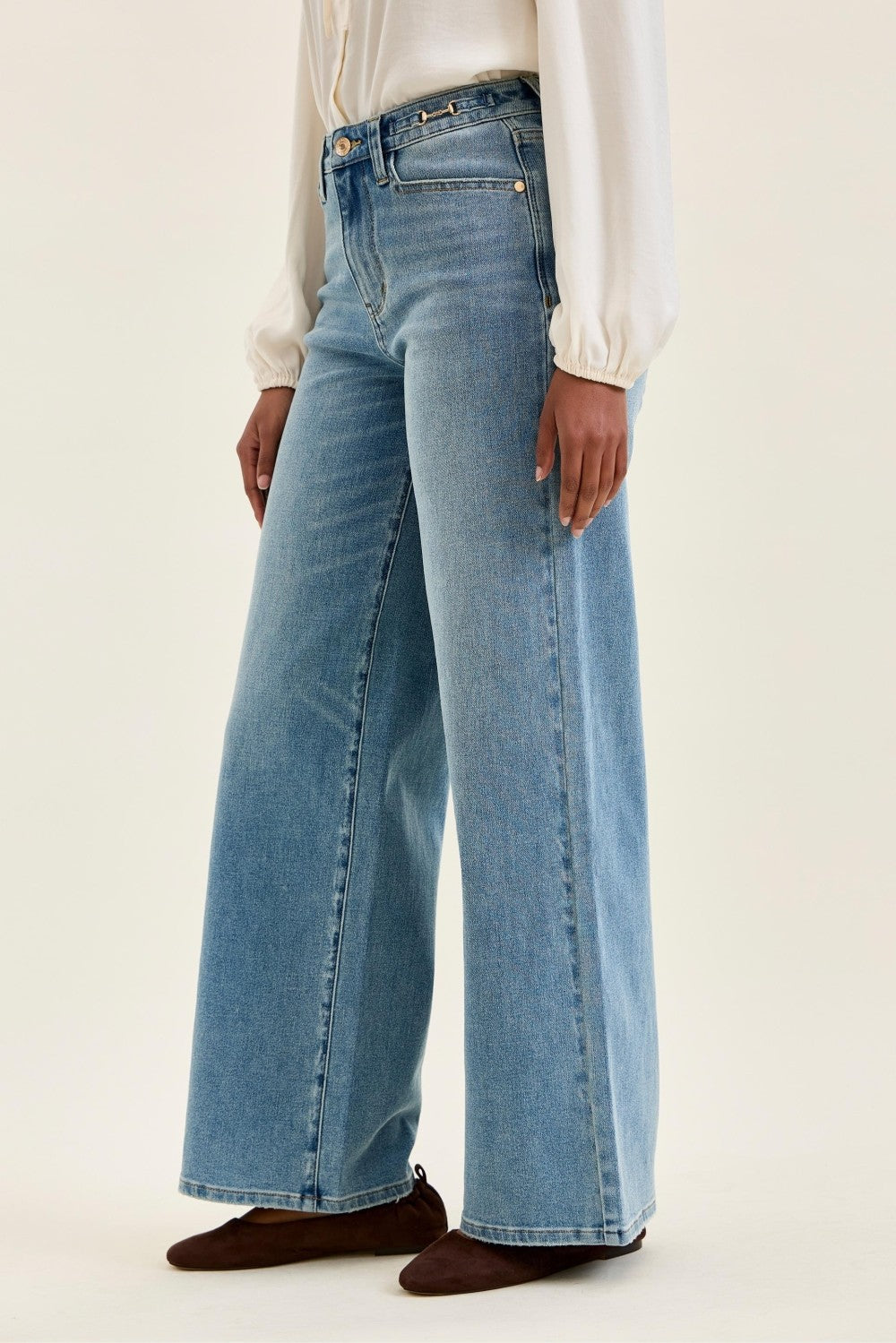 JUDY BLUE Women's Jeans Judy Blue High Waist Angelina Column W/ Harness Trim Md Crisp Blue