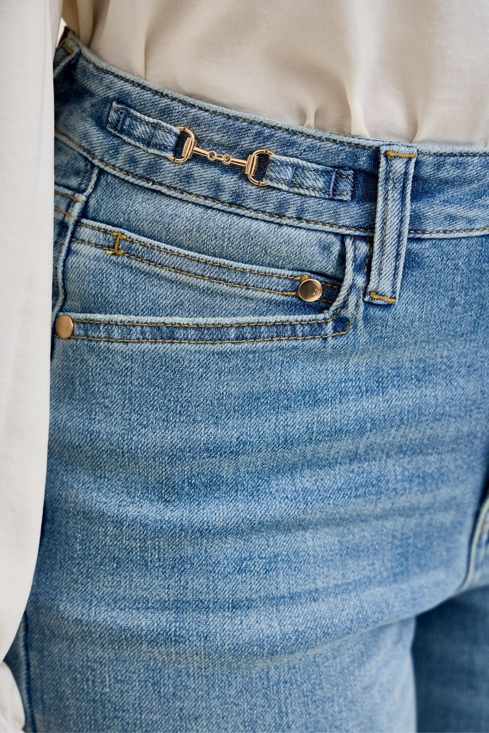 JUDY BLUE Women's Jeans Judy Blue High Waist Angelina Column W/ Harness Trim Md Crisp Blue