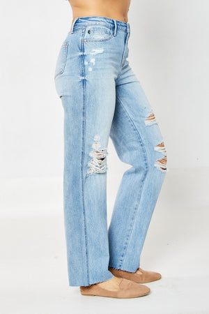 JUDY BLUE Women's Jeans Judy Blue High Waist Rigid Magic 90's Destroy Straight || David's Clothing