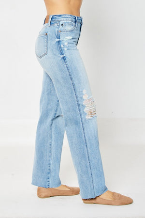 JUDY BLUE Women's Jeans Judy Blue High Waist Rigid Magic 90's Destroy Straight || David's Clothing