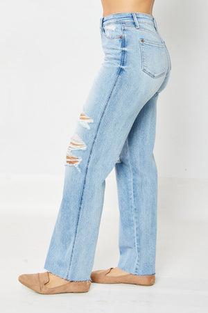 JUDY BLUE Women's Jeans Judy Blue High Waist Rigid Magic 90's Destroy Straight || David's Clothing