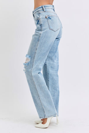 JUDY BLUE Women's Jeans Judy Blue HW Rigid Magic Destroy 90's Straight || David's Clothing