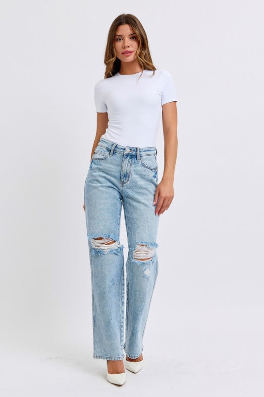 JUDY BLUE Women's Jeans Judy Blue HW Rigid Magic Destroy 90's Straight || David's Clothing