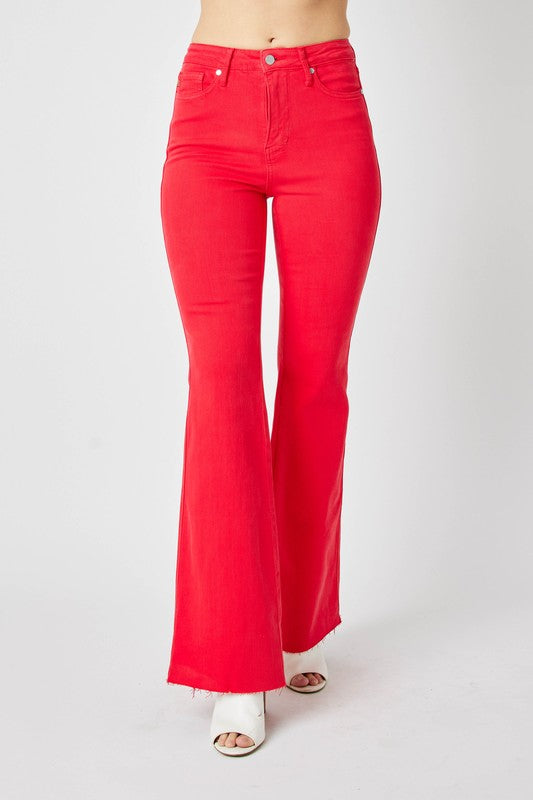 JUDY BLUE Women's Jeans Judy Blue HW Tummy Control Garment Dyed Flare || David's Clothing