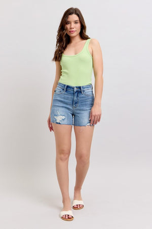 JUDY BLUE Women's Shorts Judy Blue High Waist Shorts w/stitch over destroy detail