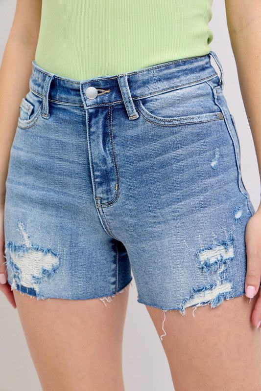 JUDY BLUE Women's Shorts Judy Blue High Waist Shorts w/stitch over destroy detail