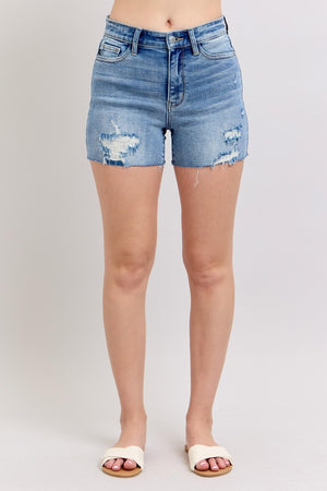 JUDY BLUE Women's Shorts Judy Blue High Waist Shorts w/stitch over destroy detail