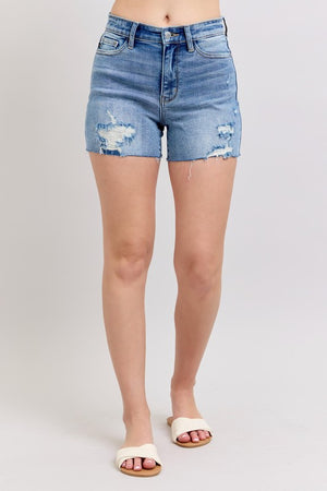 JUDY BLUE Women's Shorts Judy Blue High Waist Shorts w/stitch over destroy detail