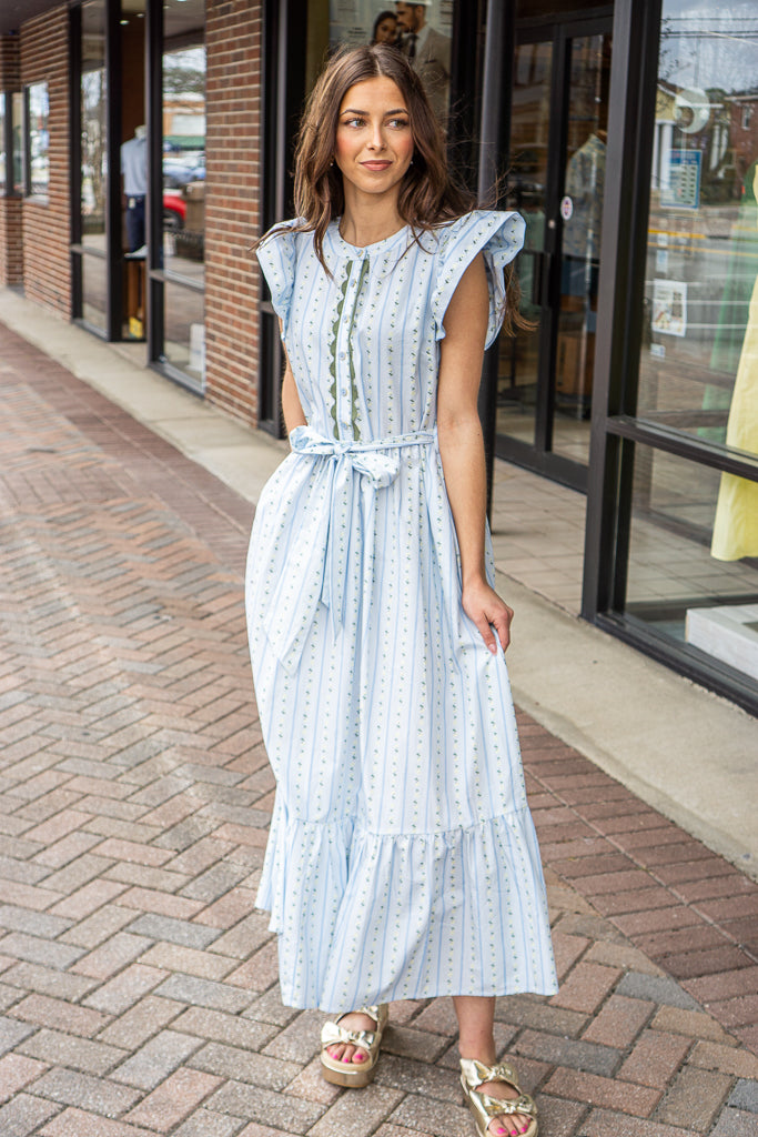 KARLIE CLOTHES Women's Dresses Karlie Floral Stripe Ric Rac Trim Maxi Dress