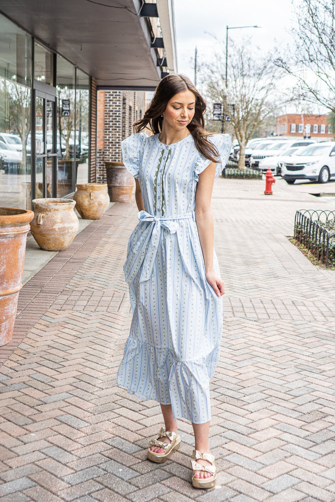 KARLIE CLOTHES Women's Dresses Karlie Floral Stripe Ric Rac Trim Maxi Dress