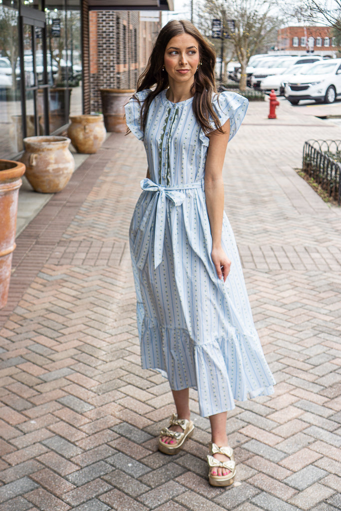 KARLIE CLOTHES Women's Dresses Karlie Floral Stripe Ric Rac Trim Maxi Dress