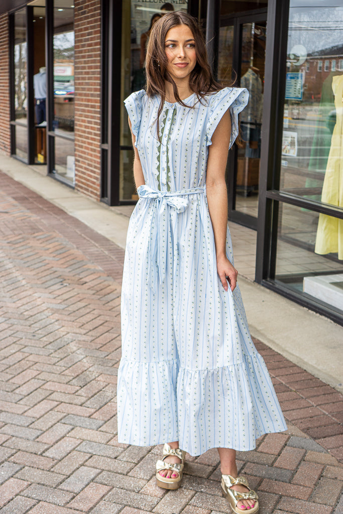 KARLIE CLOTHES Women's Dresses Karlie Floral Stripe Ric Rac Trim Maxi Dress