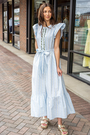 KARLIE CLOTHES Women's Dresses Karlie Floral Stripe Ric Rac Trim Maxi Dress