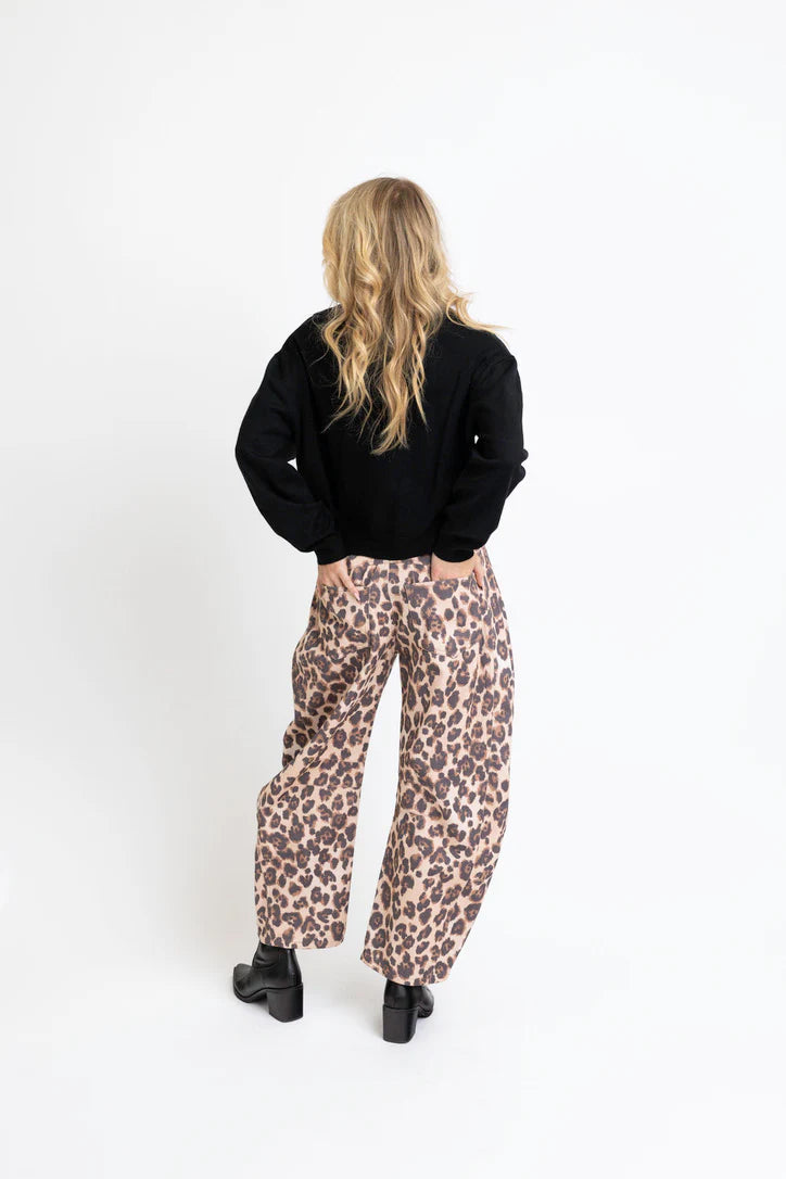 KARLIE CLOTHES Women's Jeans Karlie Leopard Denim Barrel Leg Jeans