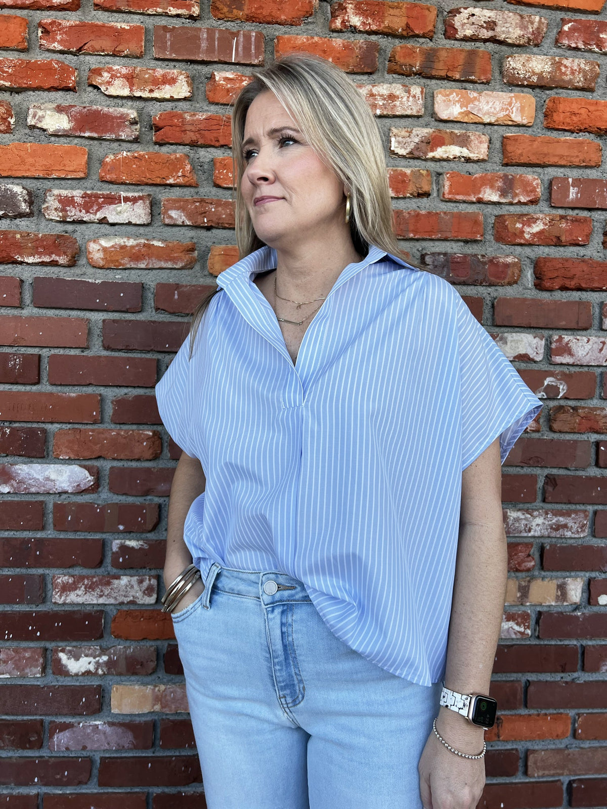 KARLIE CLOTHES Women's Top Karlie Stripe Classic Vneck Collar Top