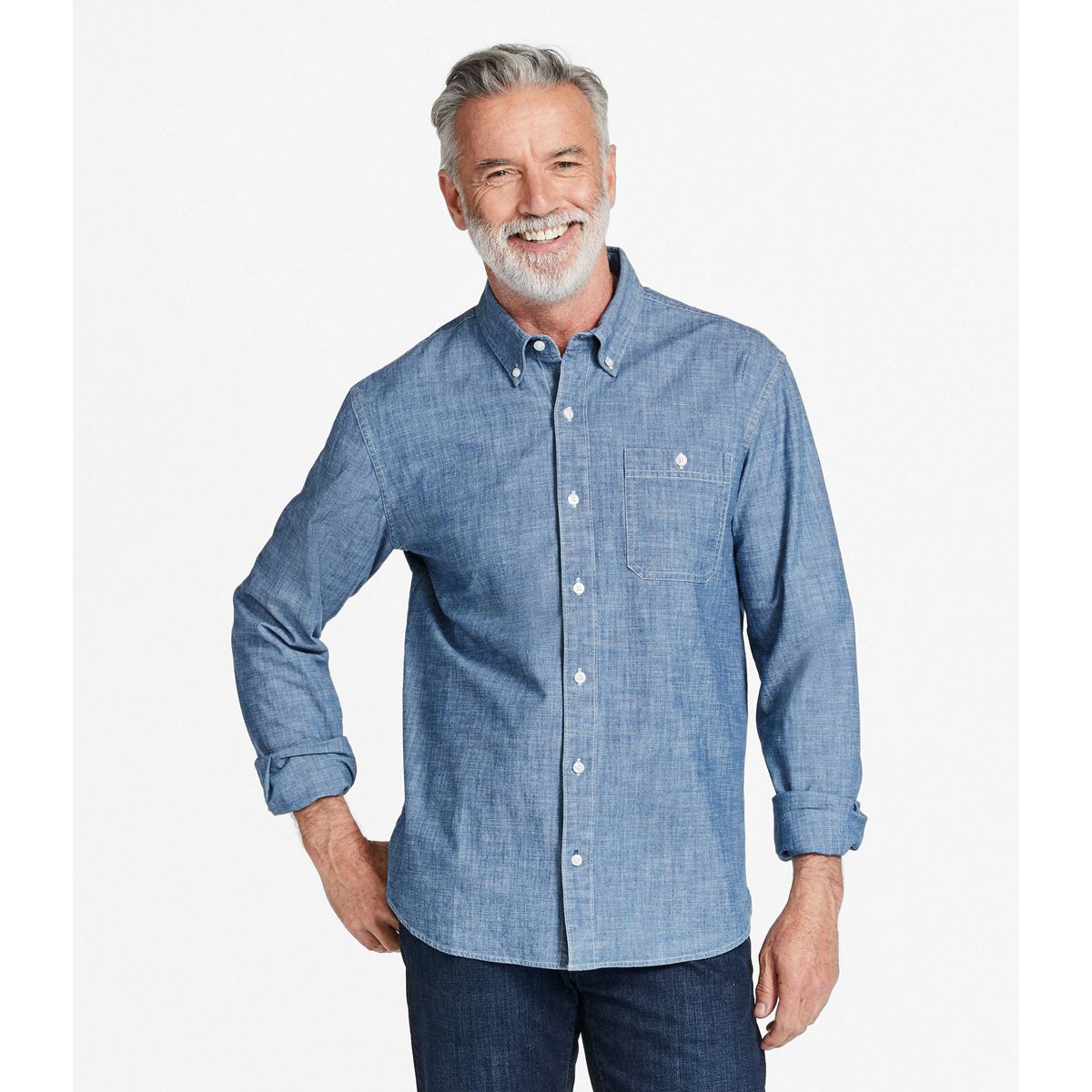 L.L.Bean Men's Sport Shirt INDIGO / S L.L.Bean Men's Comfort Stretch® Chambray Shirt, Traditional Untucked Fit, Long-Sleeve 51306752