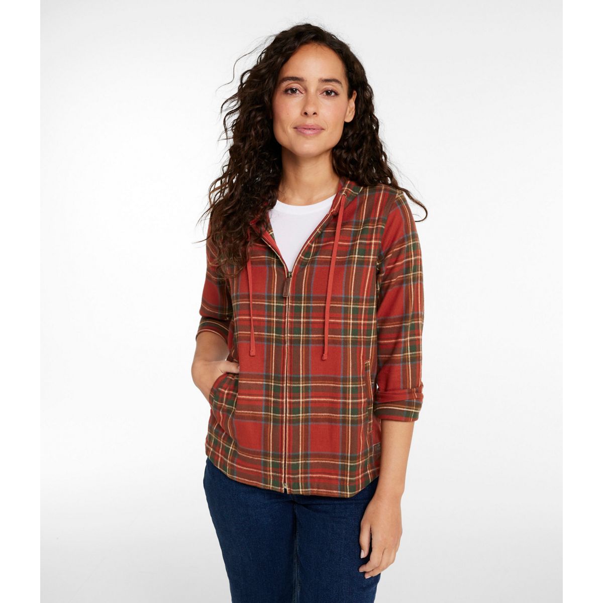 L.L.Bean Women's Hoodies L.L.Bean Women's Scotch Plaid Flannel Shirt, Relaxed Zip Hoodie