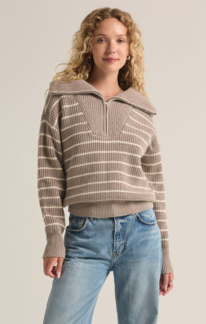 Z Supply Villa Half Zip Stripe Sweater