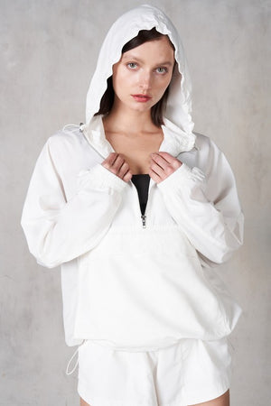 LABIZ Women Jackets WHITE / S Half Zipper Hoodie Top || David's Clothing MJK27152