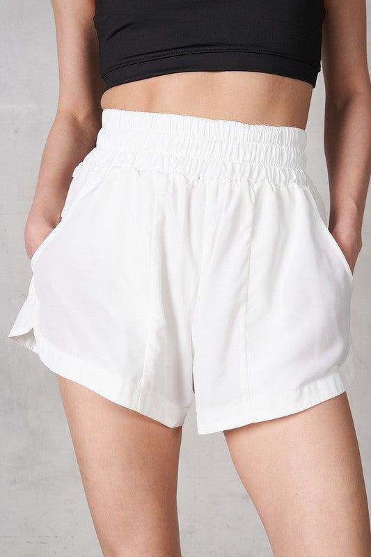 LABIZ Women's Shorts S / WHITE Wide Waistband Shorts with Side Snap-Down Closer MPT27152