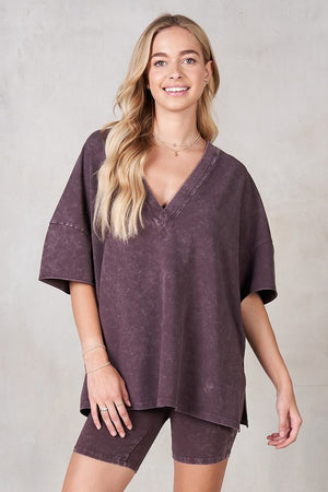 LABIZ Women's Top CHOCOLAT / S V-neck Drop Shoulder Boxy T-Shirt || David's Clothing MST15123T
