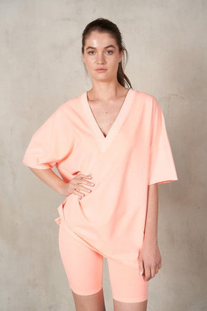 LABIZ Women's Top CORAL / S V-neck Drop Shoulder Boxy T-Shirt || David's Clothing MST15123T