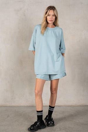 LABIZ Women's Top Cotton Modal Oversize SS Top and Shorts - Set