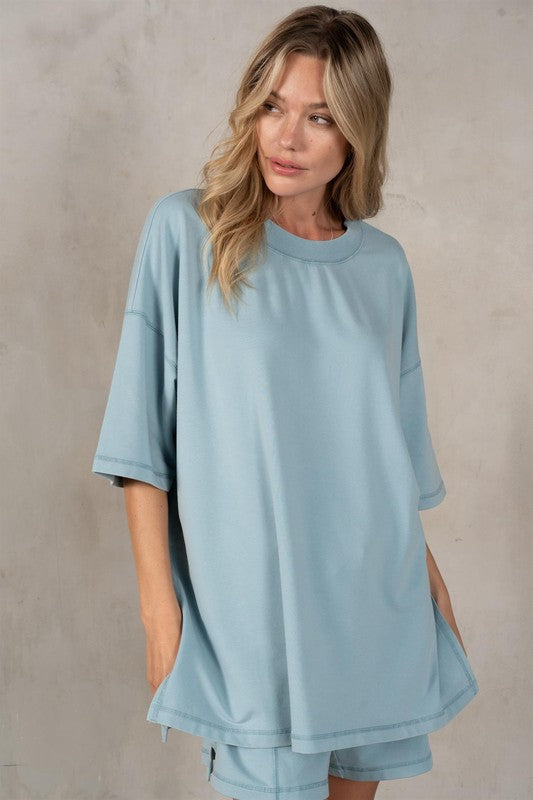 LABIZ Women's Top Cotton Modal Oversize SS Top and Shorts - Set