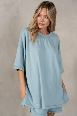 LABIZ Women's Top Cotton Modal Oversize SS Top and Shorts - Set
