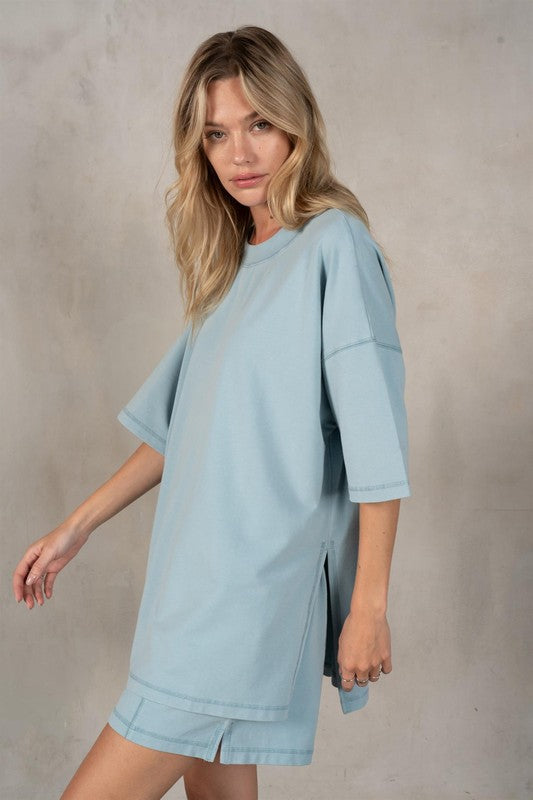 LABIZ Women's Top Cotton Modal Oversize SS Top and Shorts - Set