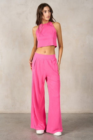 LABIZ Women's Top FUCHSIA / S Halter Neck Crop Top and Pants Set || David's Clothing MST31203